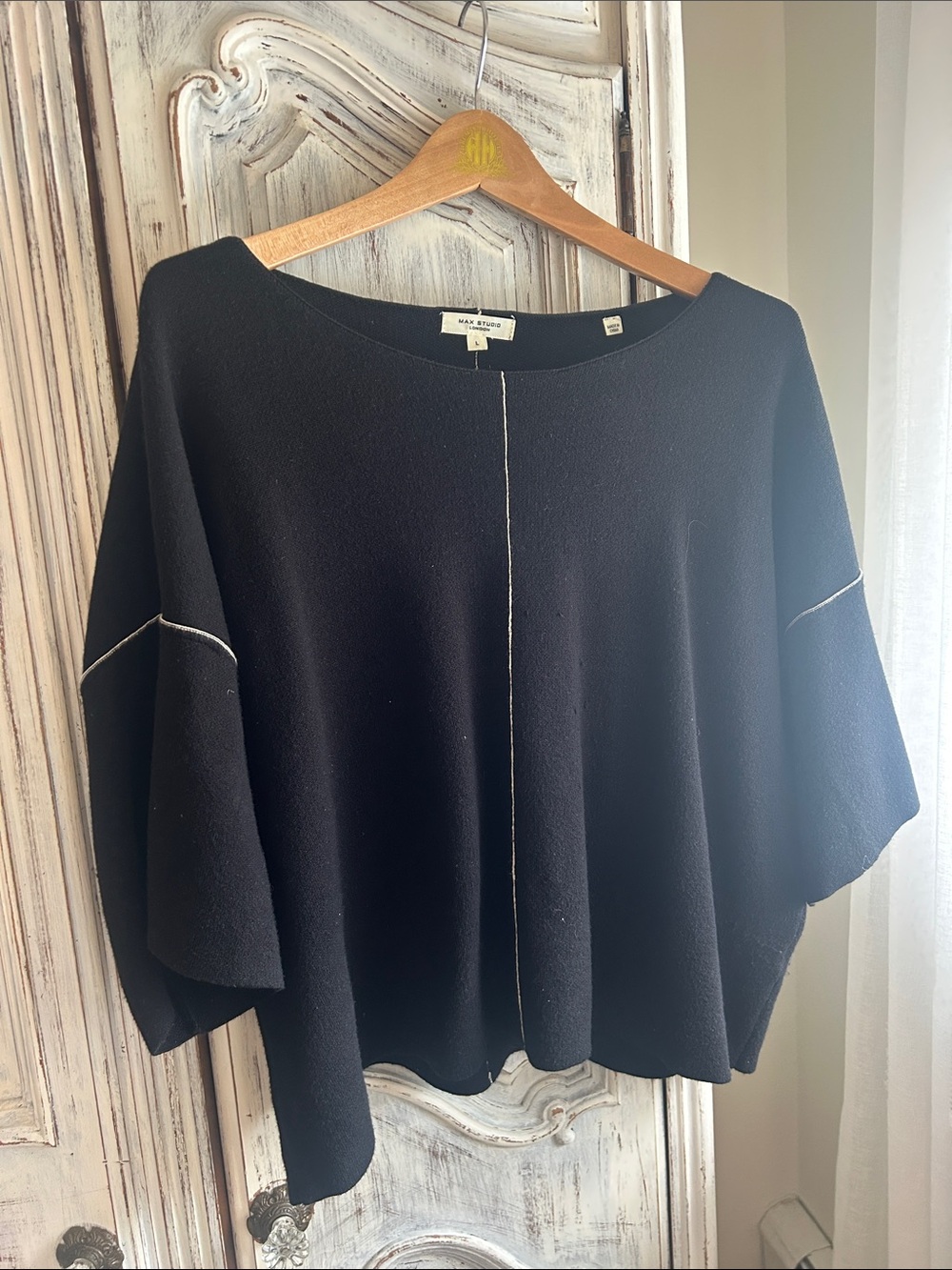 Max Studio Black Boatneck Sweater with Contrast Stitch